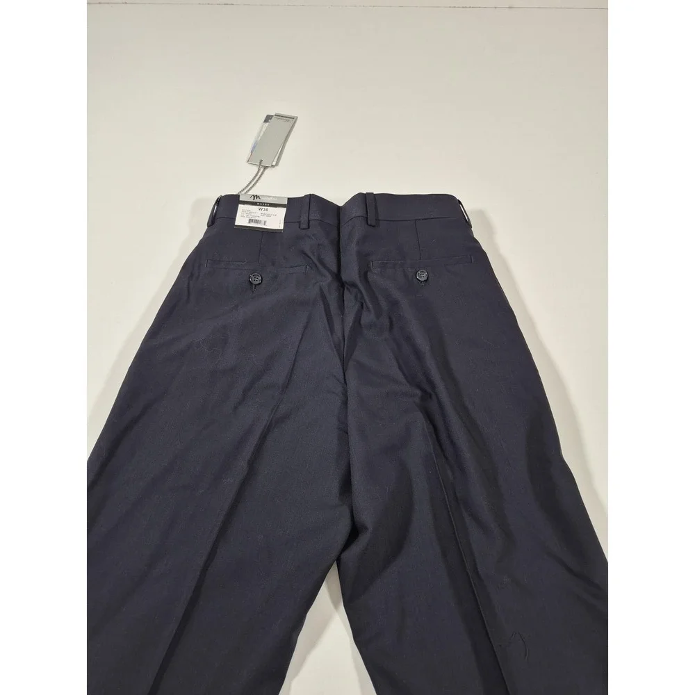 Montefino Dress Pants Mens 30x36 Navy Super 120s Wool Flat Front Unhemmed NWT